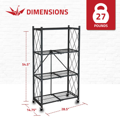 Origami 4 Tier Folding Storage Garage Shelving Unit Rolling Rack, 2 Pack, Black