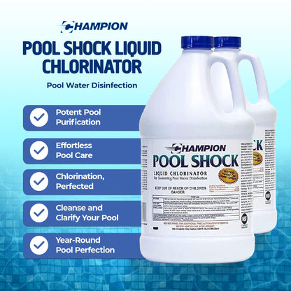 Champion Pool Shock Liquid Chlorinator for Pool Water Disinfection (2 Pack)