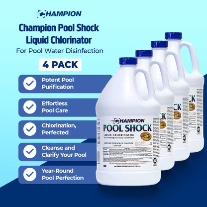 Champion Pool Shock Liquid Chlorinator for Pool Water Disinfection, (4 Pack)