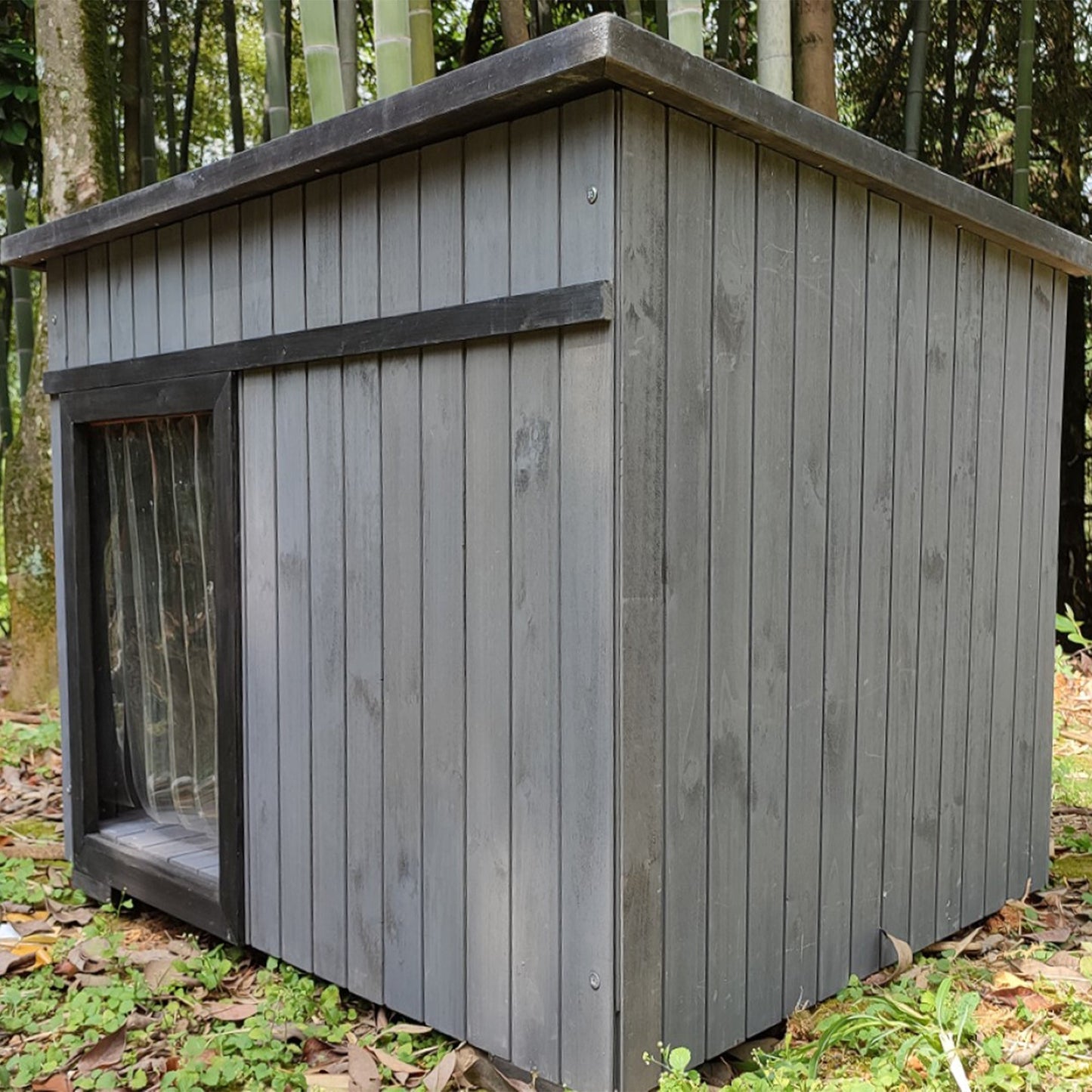 Rugged Ranch XL Dog House, Wood Outdoor Shelter w/ Hinged Roof & Removable Floor