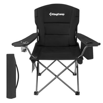 KingCamp Padded Oversized Folding Chair with Cupholder, Cooler, & Pocket, Black