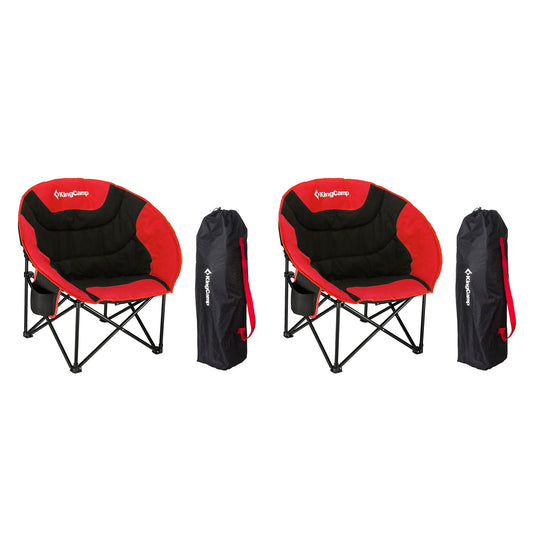 KingCamp Foldable Saucer Camping Lounge Chair w/ Cupholder Storage, Black/Red