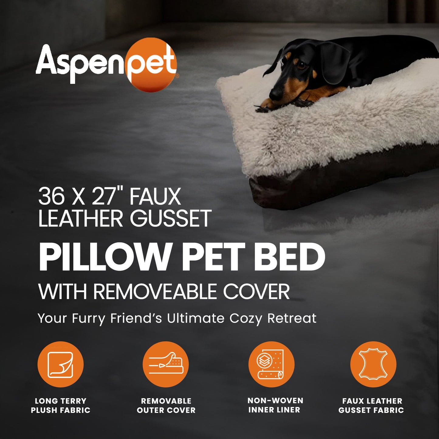 Aspen Pet 36 x 27" Faux Leather Gusset Pillow Pet Bed with Removeable Cover