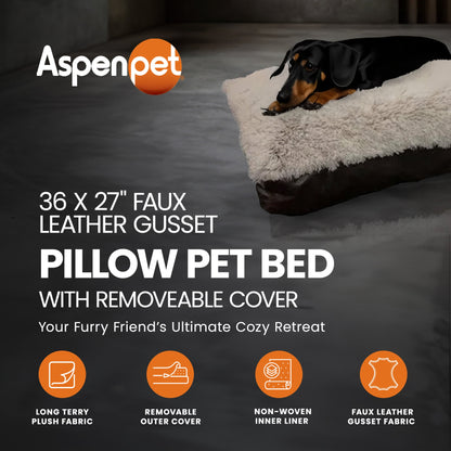 Aspen Pet 36 x 27" Faux Leather Gusset Pillow Pet Bed with Removeable Cover