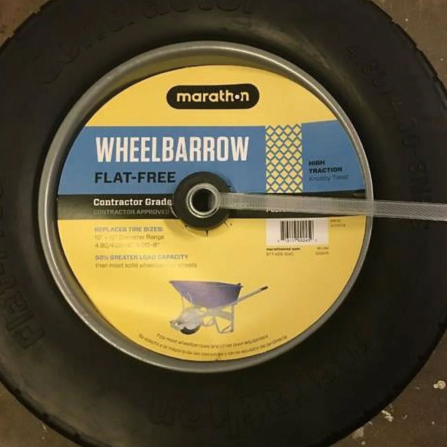 Marathon Tire 4.8 to 8 Flat Free Knobby Tread Wheelbarrow Tire w/ Wheel Assembly