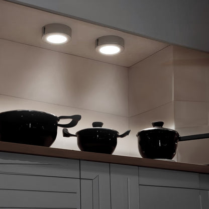 GE Dimmable Modern Corded Electric Plastic LED Puck Lights, Set of 5, Silver