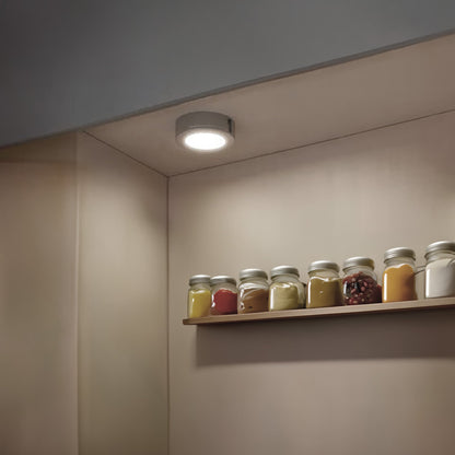 GE Dimmable Modern Corded Electric Plastic LED Puck Lights, Set of 5, Silver