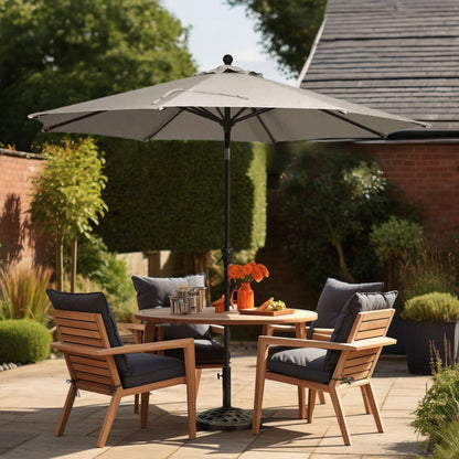 Four Seasons Courtyard 9' Round Sling Fabric Highland Market Umbrella, Gray