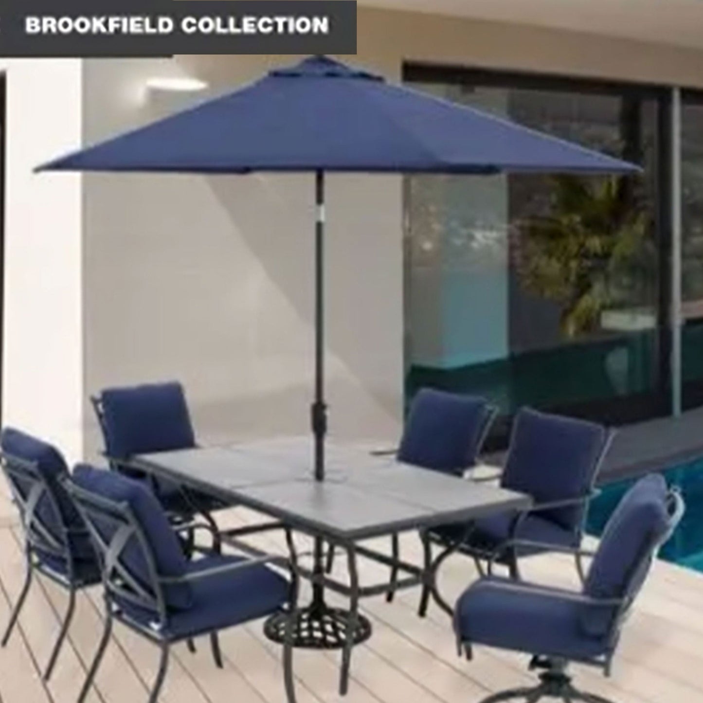Four Seasons Courtyard Brookfield 9 Foot Outdoor Patio Market Umbrella, Navy