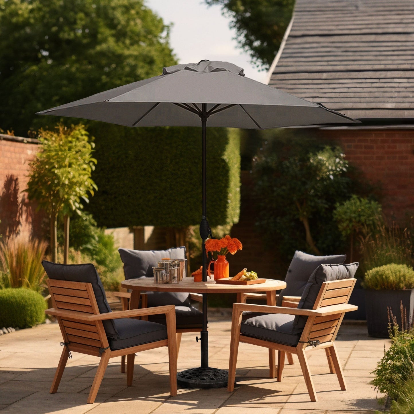 Four Seasons Courtyard 9 Foot Norwalk Market Umbrella with Push Button Tilt