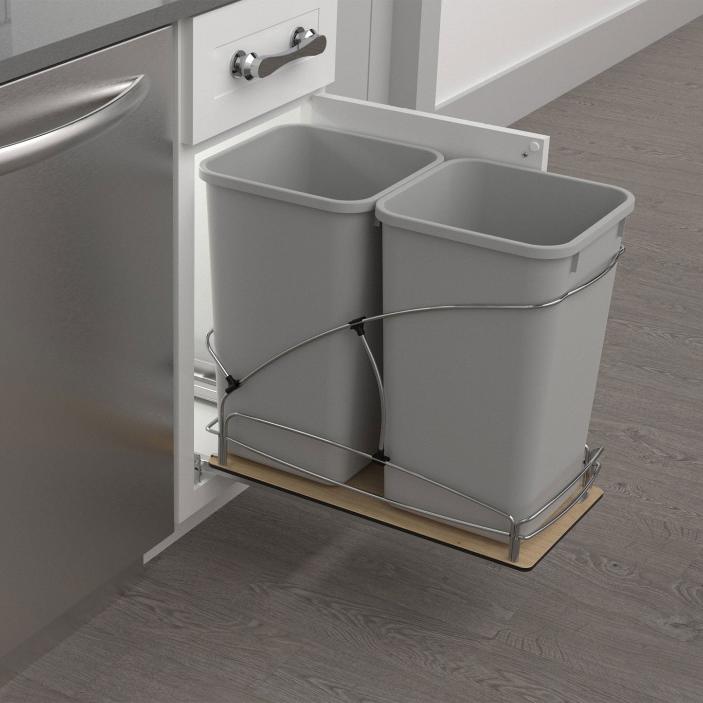 Rev-A-Shelf Double 27 qt. Pullout Trash Containers, Gray, 54WC-1527SC-17-1