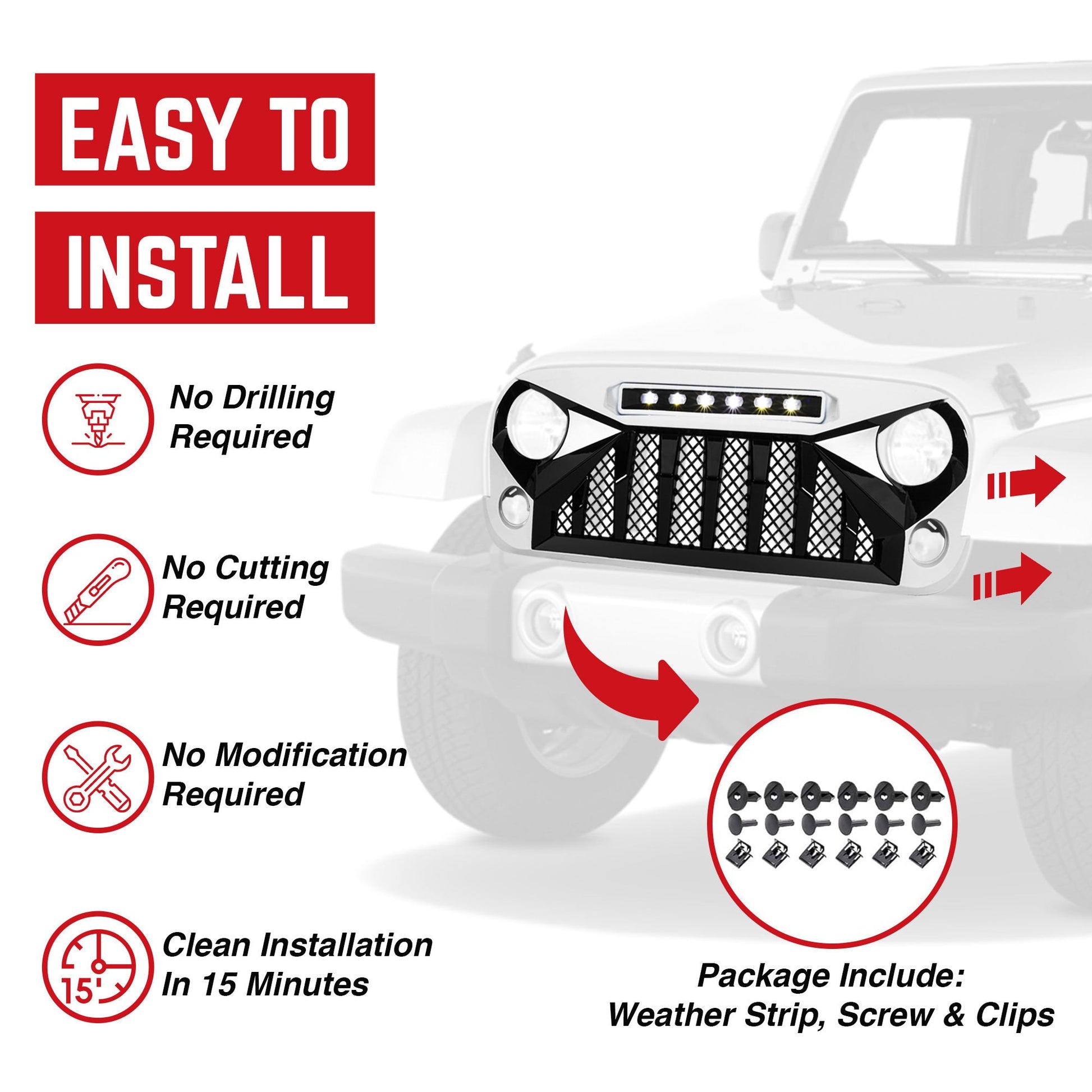 American Modified Front Gladiator Grille Compatible with 07-18 Jeep Wrangler JK - Find Fresh Goods