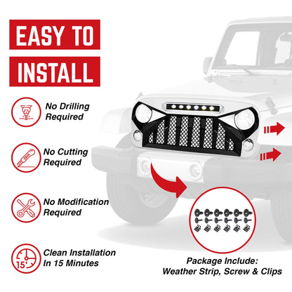 American Modified Front Gladiator Grille Compatible with 07-18 Jeep Wrangler JK - Find Fresh Goods