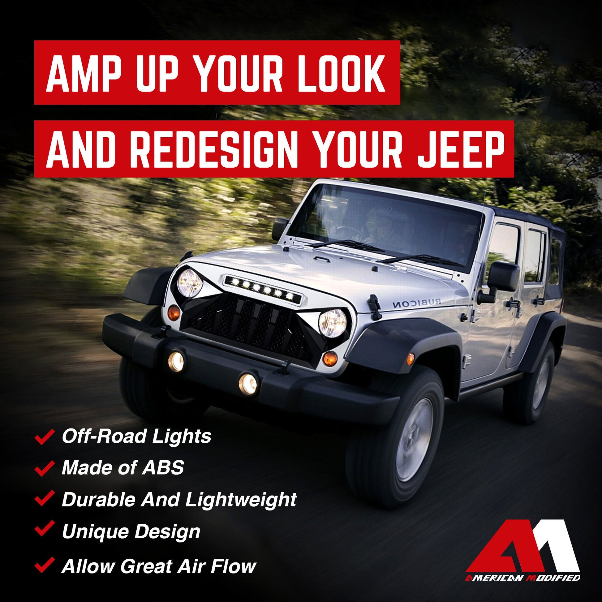 American Modified Front Gladiator Grille Compatible with 07-18 Jeep Wrangler JK - Find Fresh Goods