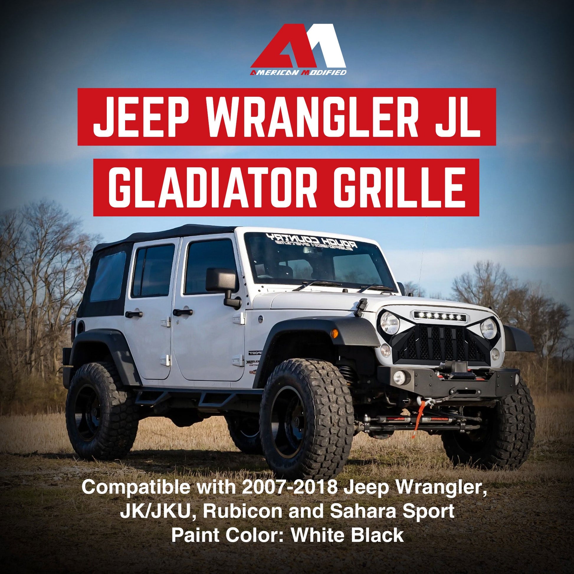 American Modified Front Gladiator Grille Compatible with 07-18 Jeep Wrangler JK - Find Fresh Goods