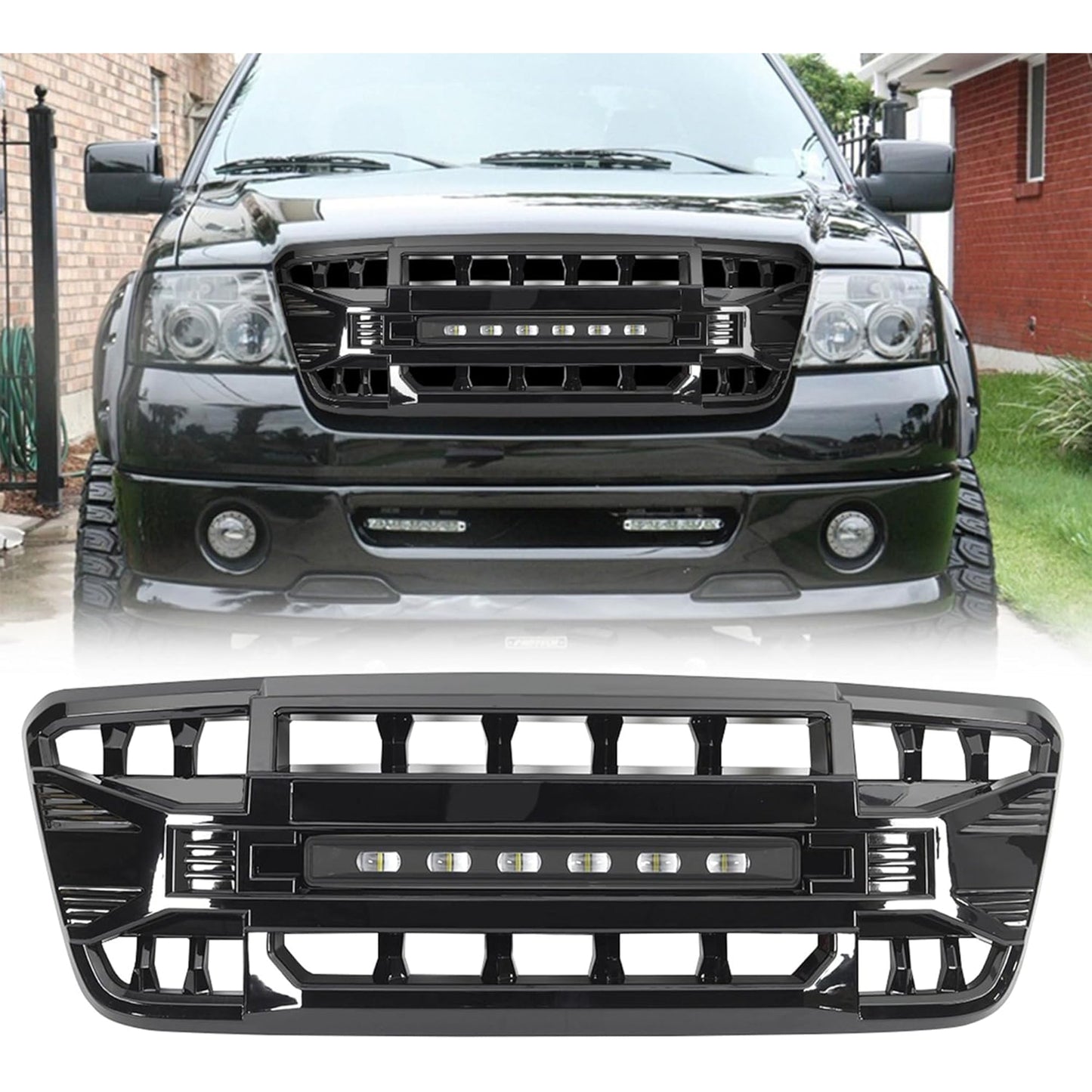 AMERICAN MODIFIED Front Grille Compatible with 2004-2008 Ford F150, Glossy Black - Find Fresh Goods