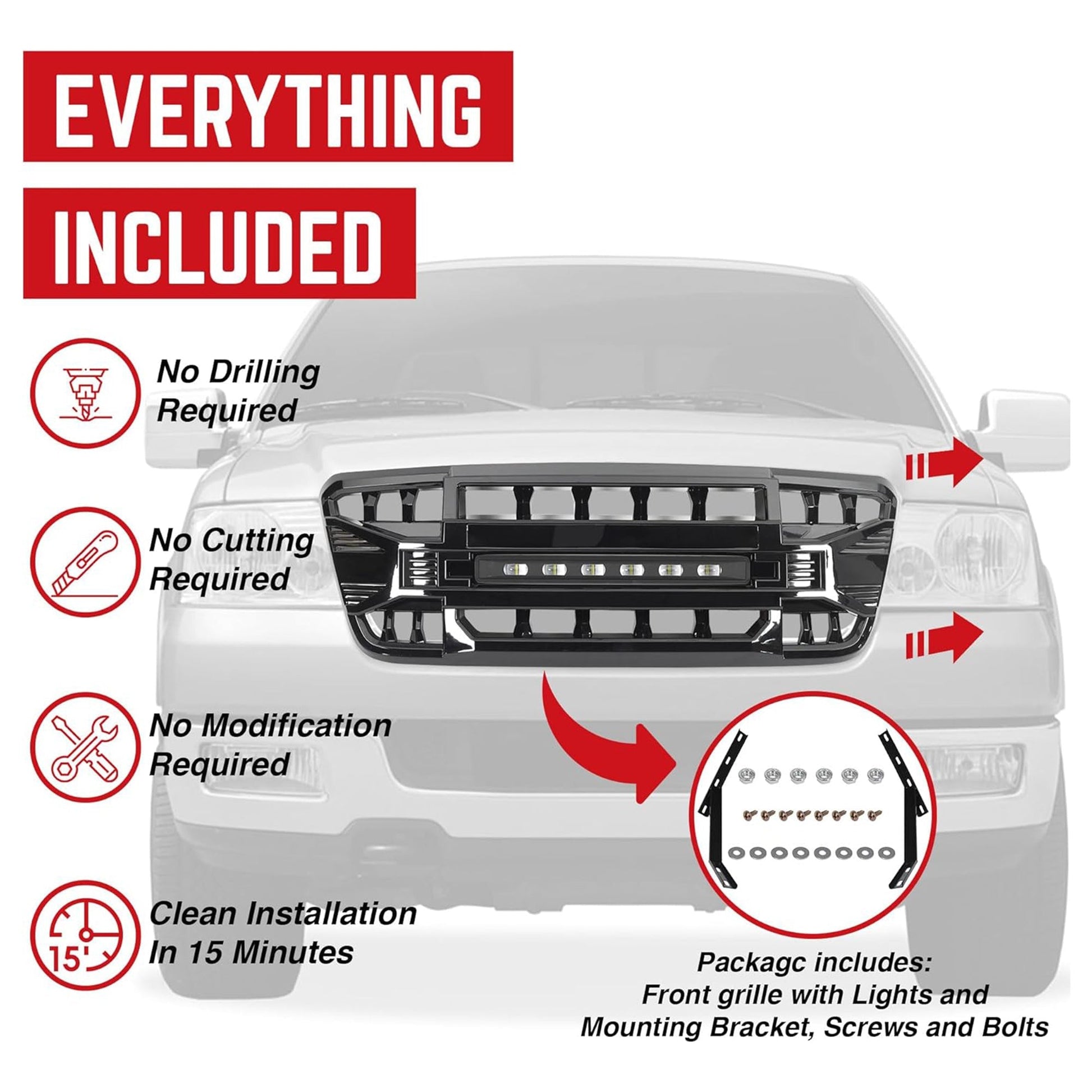 AMERICAN MODIFIED Front Grille Compatible with 2004-2008 Ford F150, Glossy Black - Find Fresh Goods