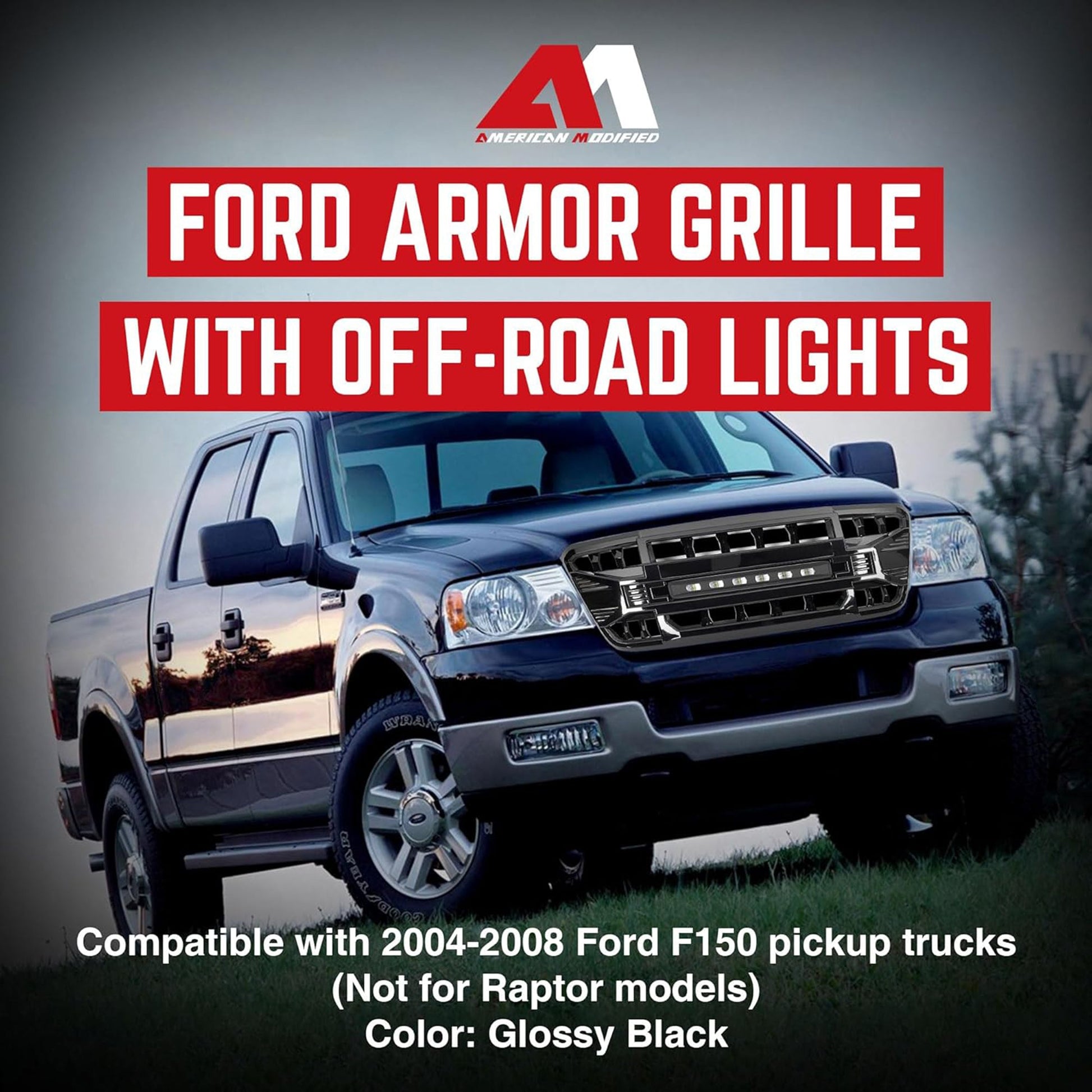 AMERICAN MODIFIED Front Grille Compatible with 2004-2008 Ford F150, Glossy Black - Find Fresh Goods