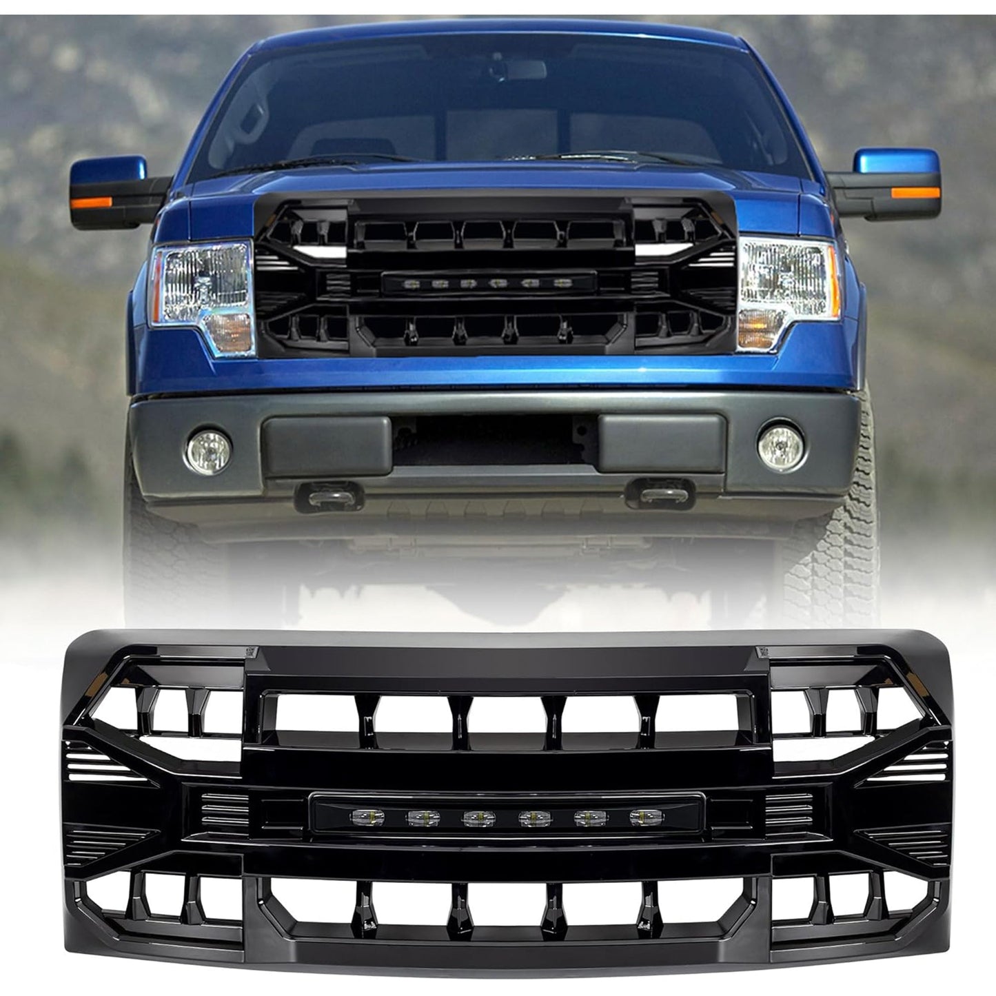 AMERICAN MODIFIED Front Armor Grille Compatible w/ 09-14 Ford F150, Glossy Black - Find Fresh Goods