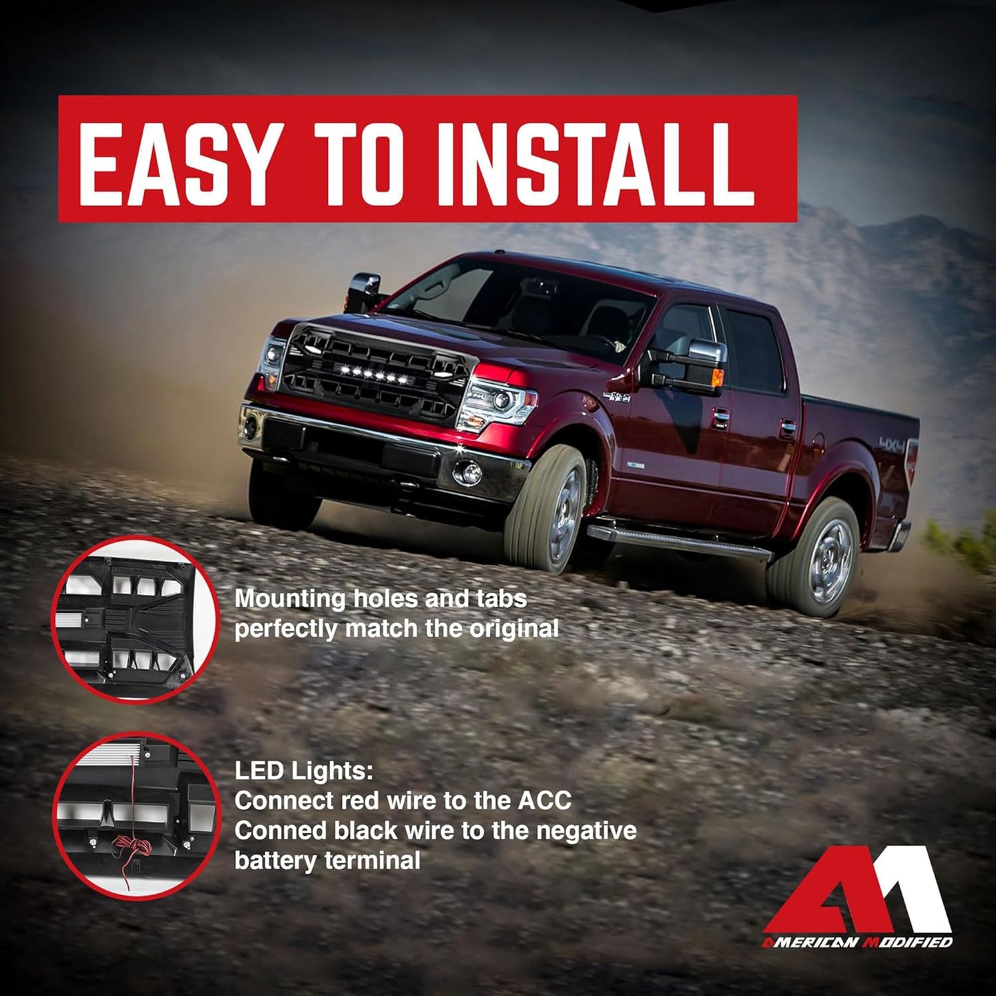 AMERICAN MODIFIED Front Armor Grille Compatible w/ 09-14 Ford F150, Glossy Black - Find Fresh Goods