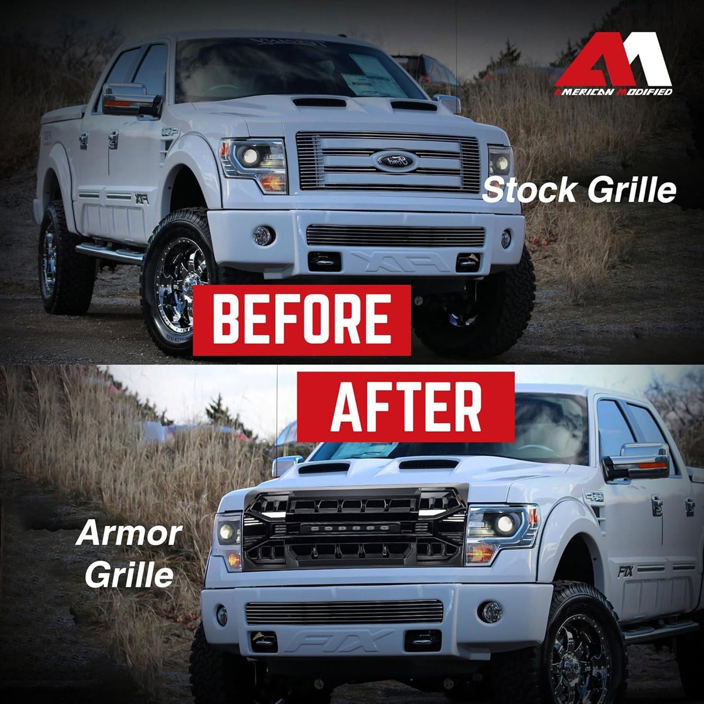 AMERICAN MODIFIED Front Armor Grille Compatible w/ 09-14 Ford F150, Glossy Black - Find Fresh Goods