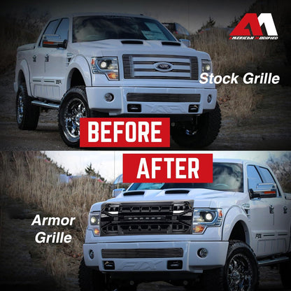 AMERICAN MODIFIED Front Armor Grille Compatible w/ 09-14 Ford F150, Glossy Black - Find Fresh Goods