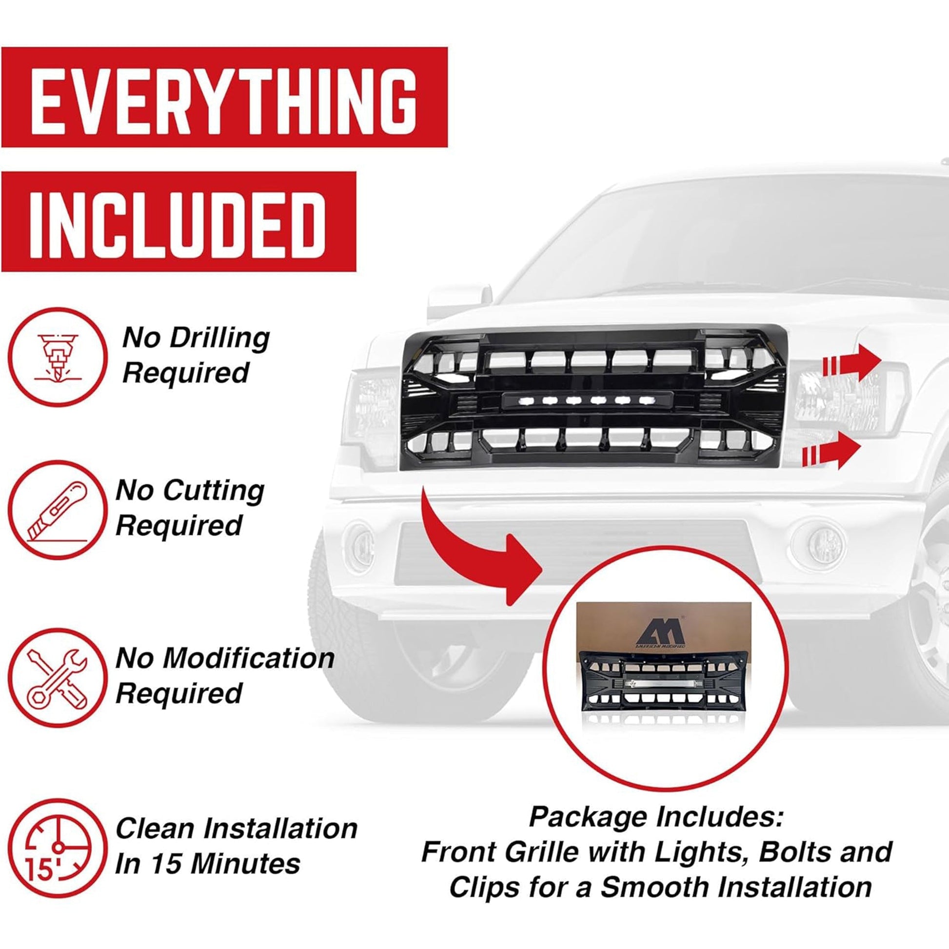 AMERICAN MODIFIED Front Armor Grille Compatible w/ 09-14 Ford F150, Glossy Black - Find Fresh Goods