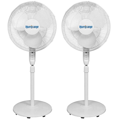 Hurricane Supreme 16 Inch 3 Speed Oscillating Stand Pedestal Fan, 2-Pack, White
