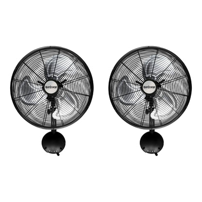 Hurricane 16 Inch Pro High Velocity Oscillating Metal Wall Fan, Black (2 Pack)