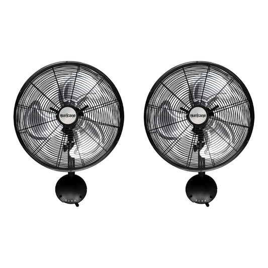 Hurricane 16 Inch Pro High Velocity Oscillating Metal Wall Fan, Black (2 Pack)