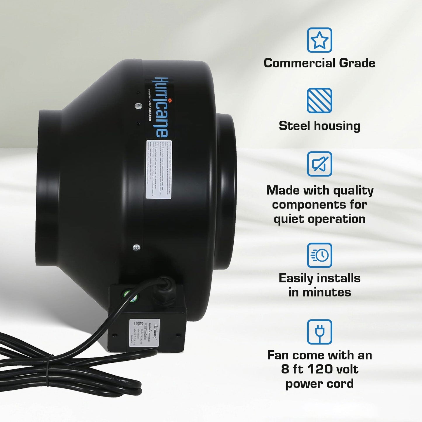 Hurricane 8" Commercial Grade Inline Wall Fan For HVAC & Ventilation (2 Pack)