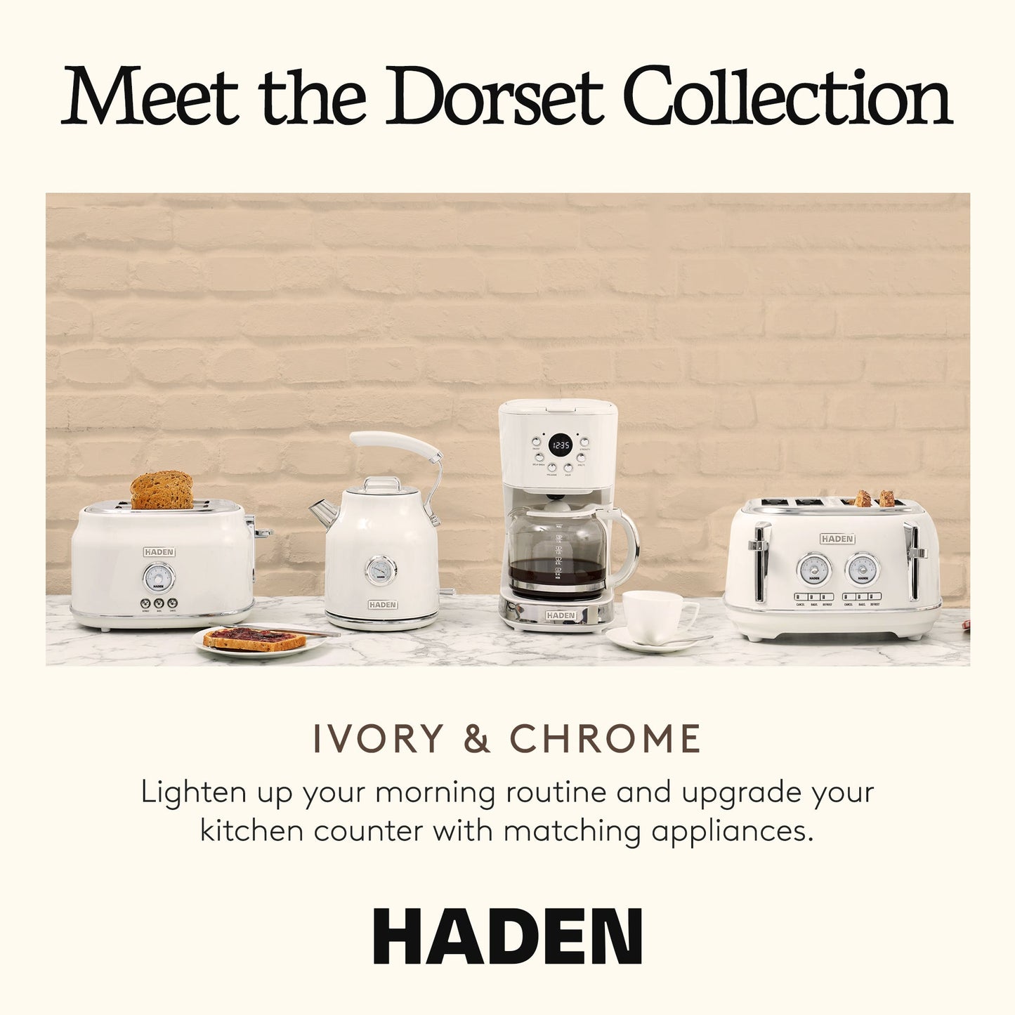 Haden Dorset 4 Slice Wide Slot Stainless Steel Toaster, Ivory & Chrome