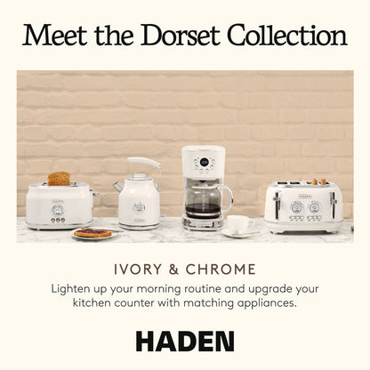 Haden Dorset 4 Slice Wide Slot Stainless Steel Toaster, Ivory & Chrome