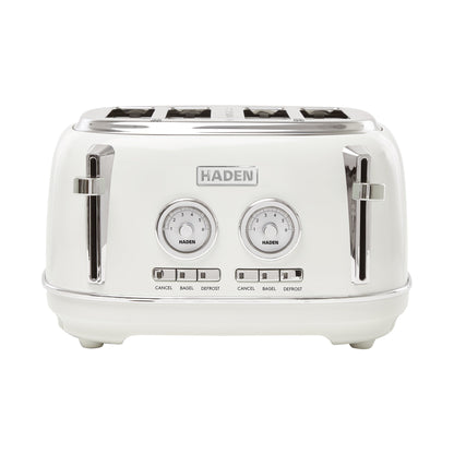 Haden Dorset 4 Slice Wide Slot Stainless Steel Toaster, Ivory & Chrome