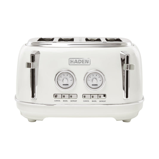 Haden Dorset 4 Slice Wide Slot Stainless Steel Toaster, Ivory & Chrome