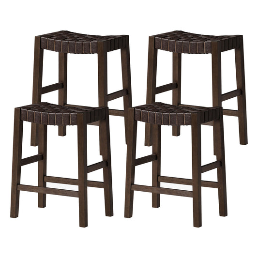Maven Lane Emerson Counter Stool, Weathered Brown with Vegan Leather, Set of 4