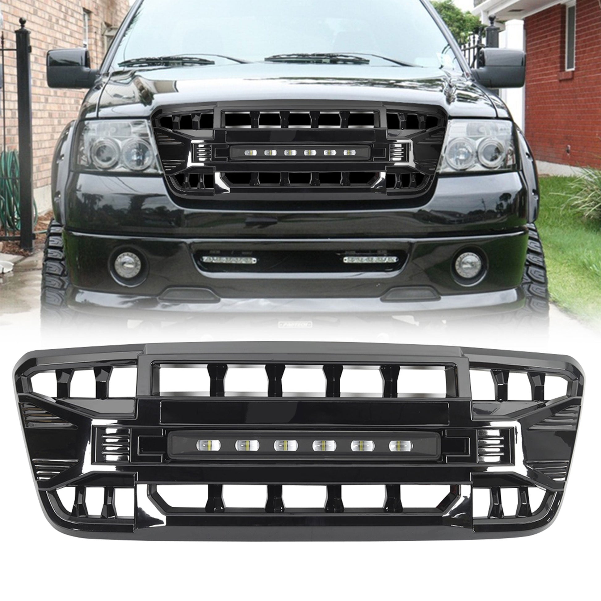 AMERICAN MODIFIED Armor Grille Compatible with 2004-08 Ford F150, Glossy Black - Find Fresh Goods