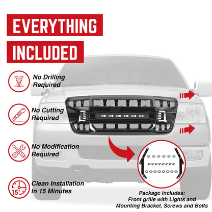 AMERICAN MODIFIED Armor Grille Compatible with 2004-08 Ford F150, Glossy Black - Find Fresh Goods