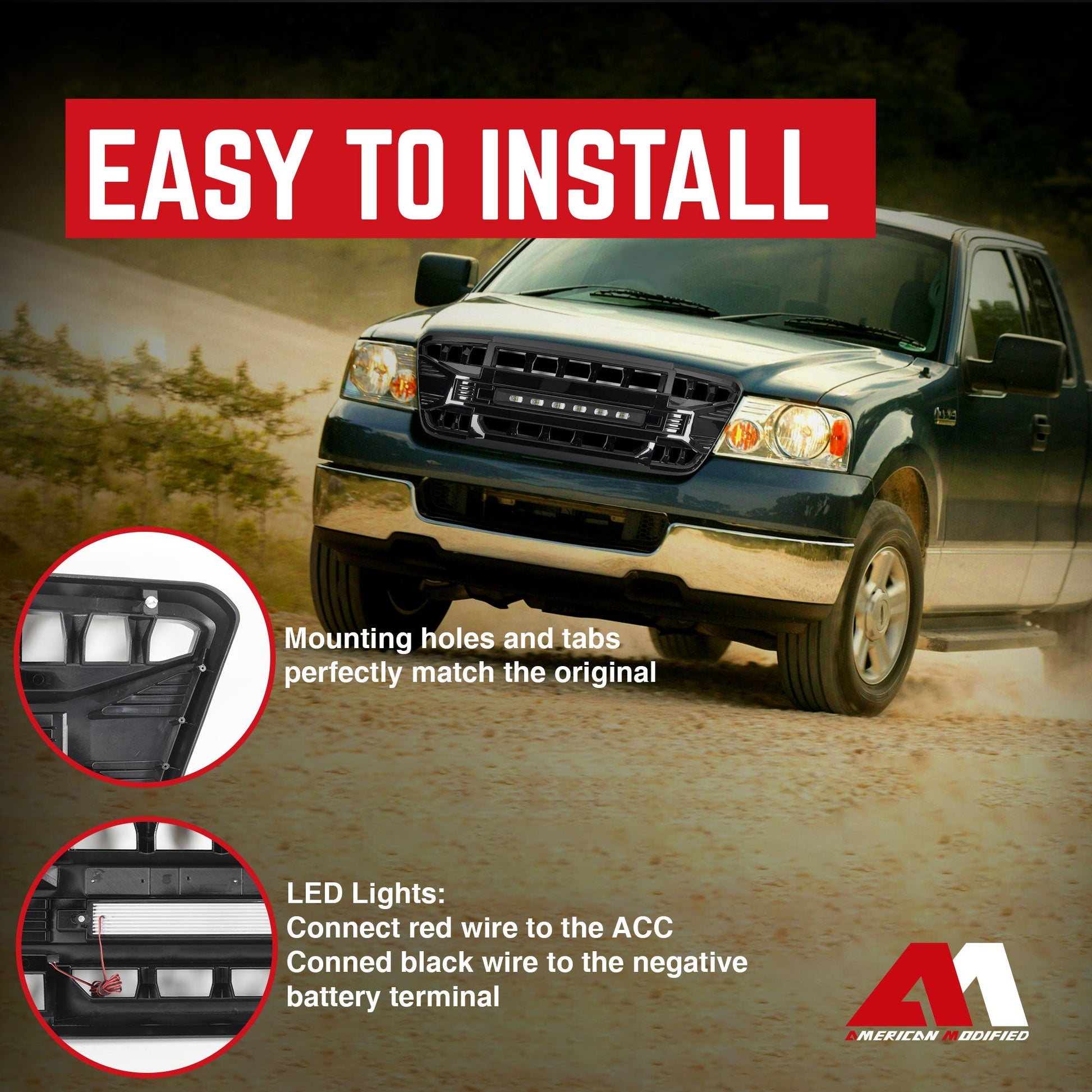 AMERICAN MODIFIED Armor Grille Compatible with 2004-08 Ford F150, Glossy Black - Find Fresh Goods