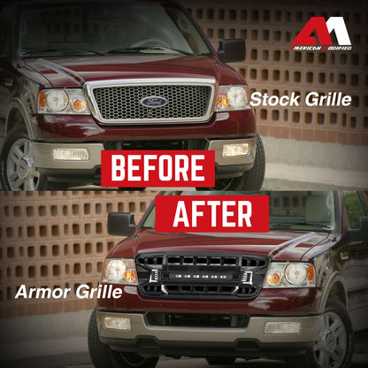 AMERICAN MODIFIED Armor Grille Compatible with 2004-08 Ford F150, Glossy Black - Find Fresh Goods