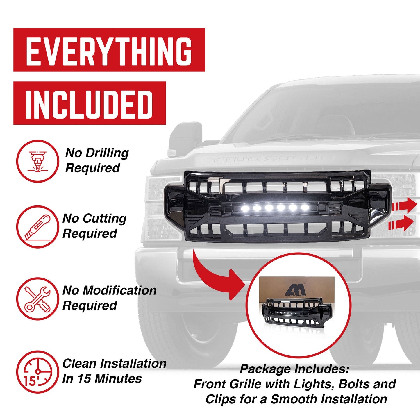 AMERICAN MODIFIED Armor Grille Compatible with 2020-2022 Ford F250/F350, Black - Find Fresh Goods