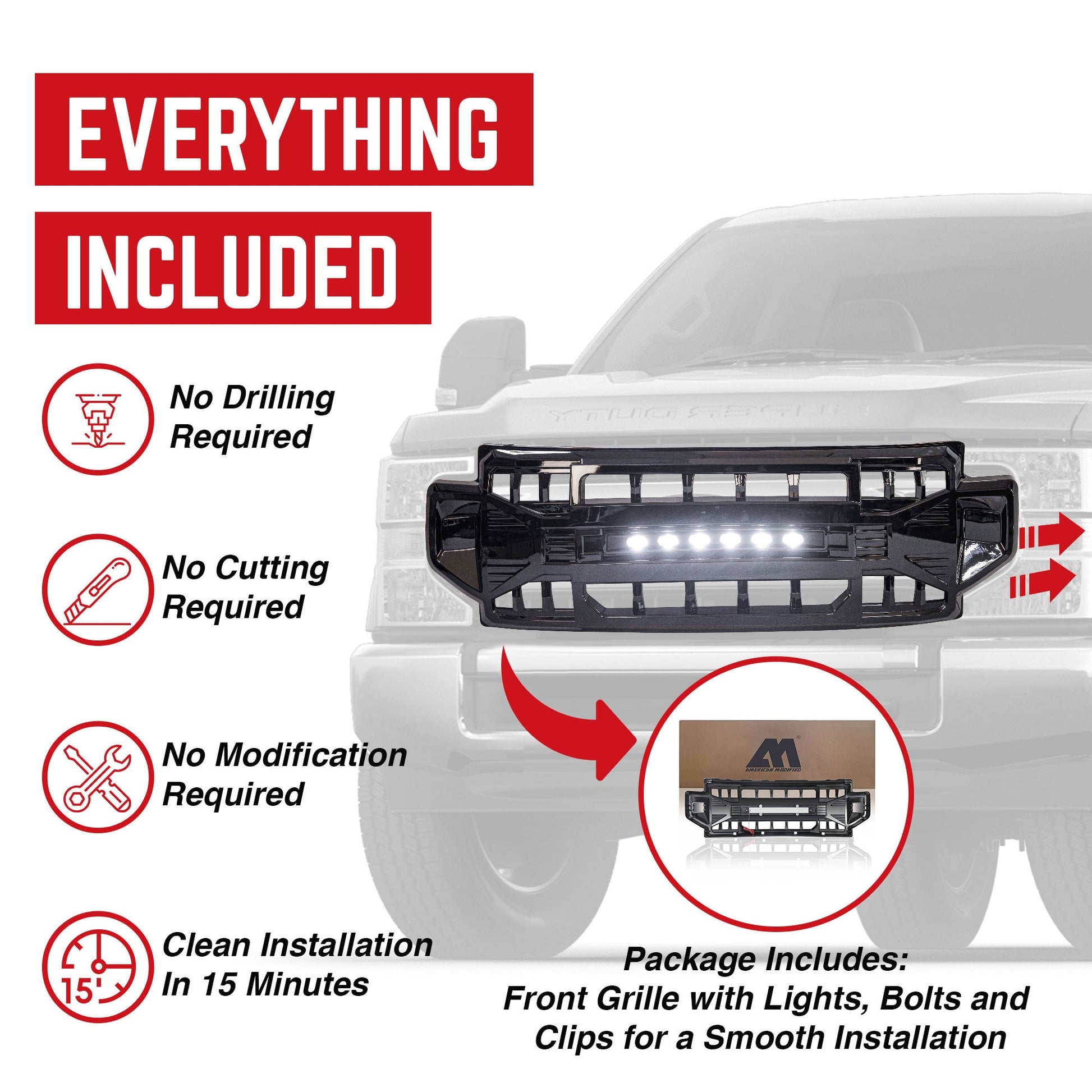 AMERICAN MODIFIED Armor Grille Compatible with 2020-2022 Ford F250/F350, Black - Find Fresh Goods