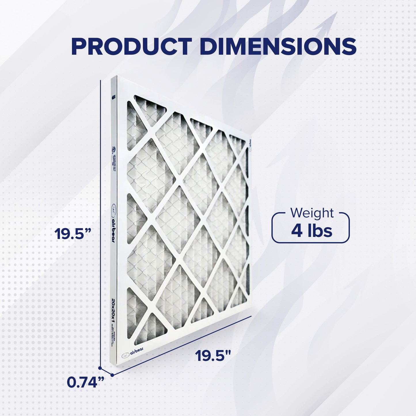 Trion MERV 8 Air Bear 20 x 20 x 1" High Efficiency Pleated HVAC Filter, 4 Pack