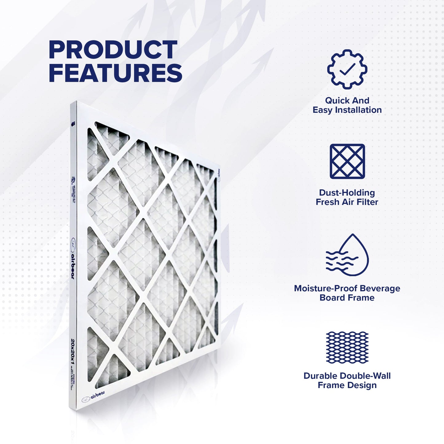 Trion MERV 8 Air Bear 20 x 20 x 1" High Efficiency Pleated HVAC Filter, 4 Pack