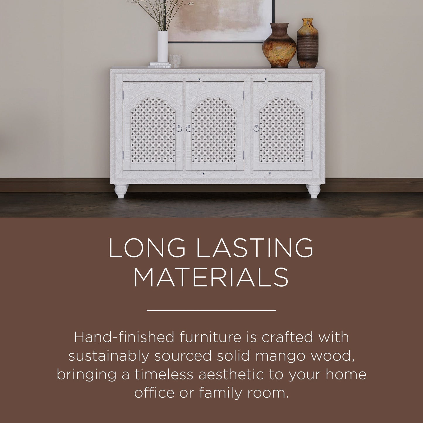 Patrin Nomad Wooden Sideboard in White Distressed Finish