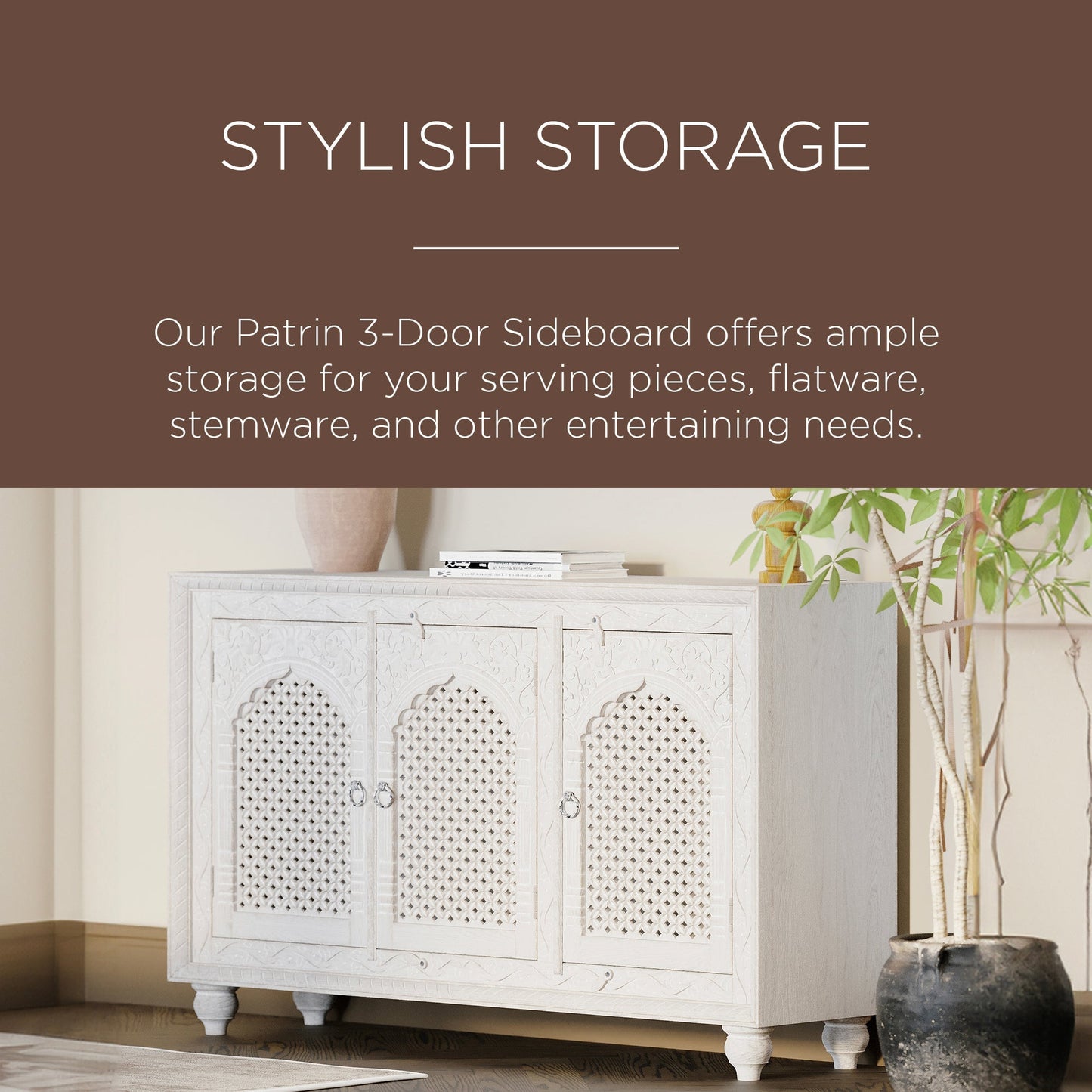 Patrin Nomad Wooden Sideboard in White Distressed Finish