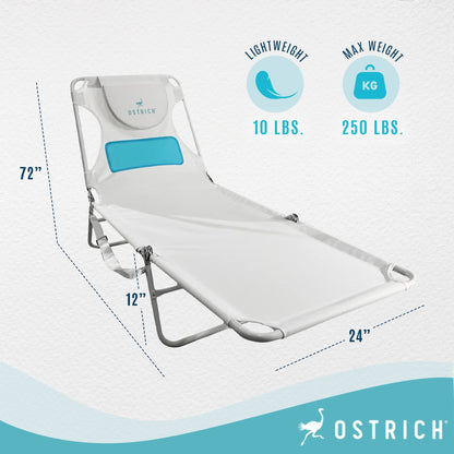 Ostrich Ladies Comfort Lounger, Foldable Beach Camping Pool Tanning Chair, White