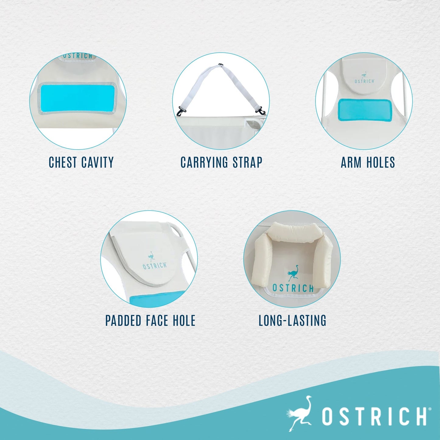 Ostrich Ladies Comfort Lounger, Foldable Beach Camping Pool Tanning Chair, White