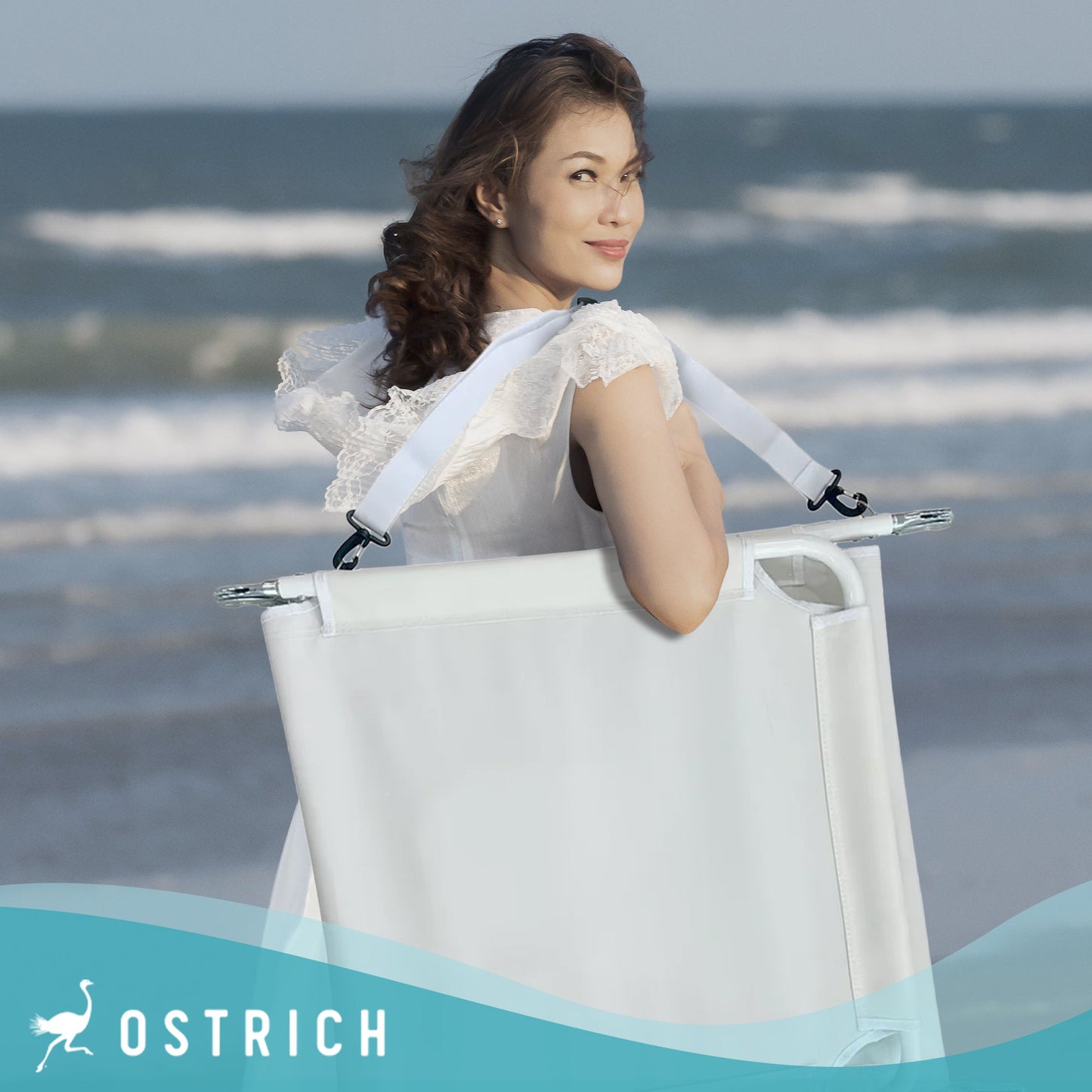 Ostrich Ladies Comfort Lounger, Foldable Beach Camping Pool Tanning Chair, White