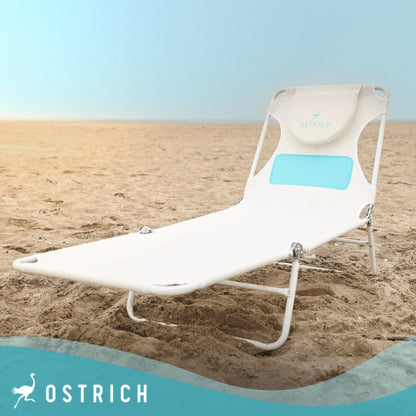 Ostrich Ladies Comfort Lounger, Foldable Beach Camping Pool Tanning Chair, White